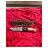 Patriotic Damascus Knife with Sheath