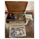 Vintage Box w/ Marbles, Cards, Spoons, Misc