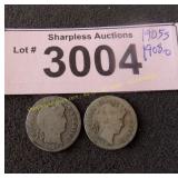 1905 s  1908 o silver dimes