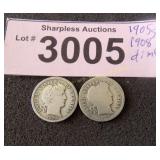 1905 s 1908 silver dimes