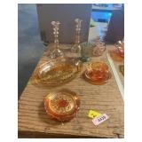Carnival Glass Candle Sticks + Misc. Pieces