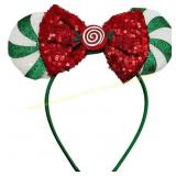3ct Holiday Green Candy Cane Mouse Ears Headband 3ct Holiday Green Candy Cane Mouse Ears Headband