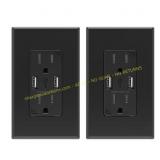 4A USB Charger w/ 15A Outlet Black (2-Pack)