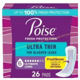 Poise Ultra Thin Pads, 6 Drop, Long, 26 Ct