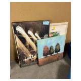 Assorted wall art, Jeanne Dunn painting