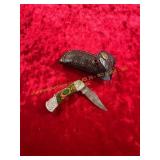 Damascus Pocket Knife With Sheath Damascus Pocket Knife With Sheath