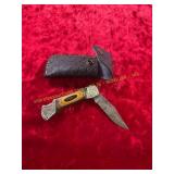 Damascus Pocket Knife With Sheath Damascus Pocket Knife With Sheath