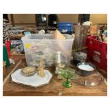 Doilies, Angels, Platter, Depression Glass Dish