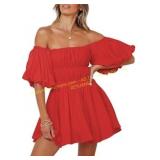 Dokotoo Red Puff Sleeve Dress L