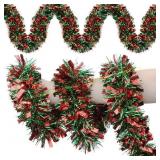 Grastfu 50 Ft Xmas Red-Green Tinsel Garland Decor
