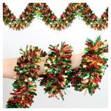 6 ct 50 Ft Christmas Tinsel Garland, Red Green Gol