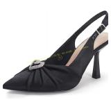 Coutgo Rhinestone Satin Heels Slingback Pumps sz 8