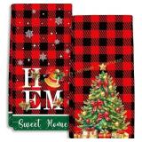 RZQIJ Red & Black Plaid Tree Towels, 16x24in