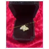 Ladies Size 6 Clear Gemstone Golden Ring
