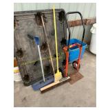 2 wheel cart, brooms