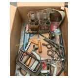 C clamps, nail pouch, assorted tools