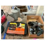 Metal water can, barbecue set, corded drills