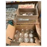 Glass milk jars, pint canning jars