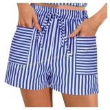 2ct Wyobmus Striped High-Waisted Shorts A-Blue