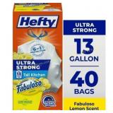 Hefty 13 Gal Trash Bags, White, 40 Bags
