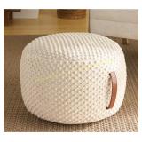 Nourison Woven Looped Pouf Ottoman, Ivory