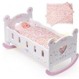 ROBOTIME Baby Doll Crib: Wooden Cradle