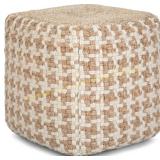 SIMPLIHOME Cullen Boho Cube Pouf, tan/white