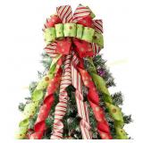 JOIEDOMI 45" Xmas Tree Topper Bow, Green Red