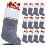 12 Pack Tokforty Felt Stockings, Grey/White