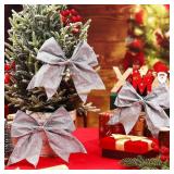 Motionchic 6 Pcs Christmas Bows, 14in Silver