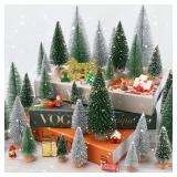 30Pcs Mini Christmas Trees, 5 Sizes, Wood Base