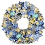 24" White LED Door Wreath, Battery Operated