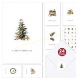 Christmas Cards Set of 24 with Rustic Designs