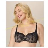 3ct Playtex Unlined Lace Balconette Bra, 40DDD