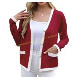 Color Block Cardigan V-Neck Med Jacket