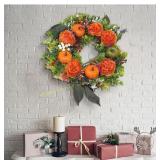 Autumn Peony & Pumpkin Wreath for Front Door
