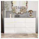 White 9-Drawer Wood Dresser 63"W 31.5"H