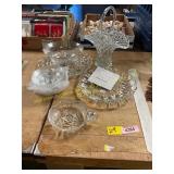 Cut Glass Basket Vase, Egg Dish, Misc