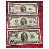 3ct Iowa 1st Day Cancels On $2 Currency