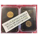 1936 US Buffalo Nickels 24k Gold Plated