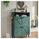 Farmhouse Shoe Cabinet with 2 Drawers, Green