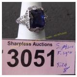 Simulated sapphire filigree  ring   Size 8