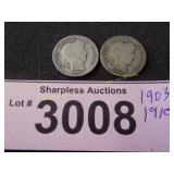 1903 and 1910 Barber silver dimes