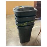 4 ct. black rolling trash cans with lids