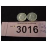 Uncirculated 1964 D and  1964 D   silver dimes