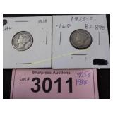 1925 S and 1938  Mercury silver dimes