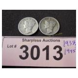 1938 S and 1945  Mercury silver dimes