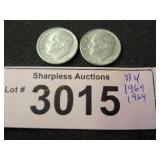 Uncirculated 1964 and  1964  silver dimes