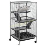 PawHut Metal 4-Tier Rolling Ferret Cage, Gray