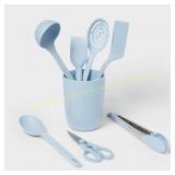 8pc Nylon Kitchen Utensil Set with Holder Blue